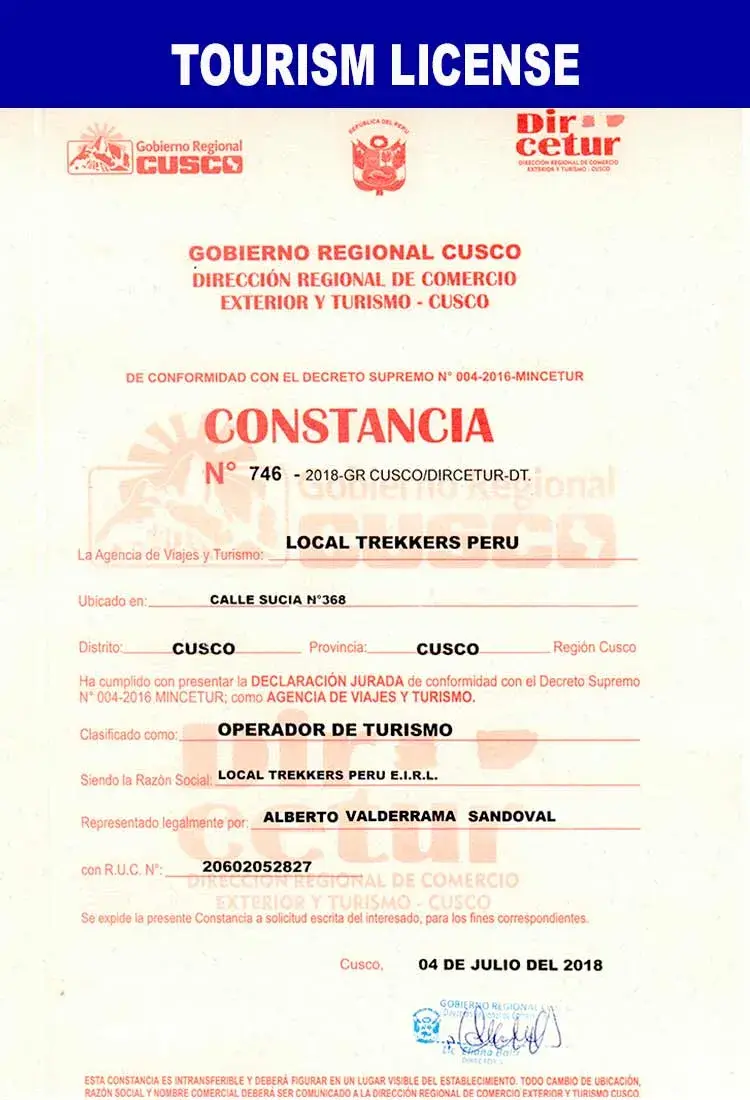 Nuestras Licencias Local Trekkers Peru